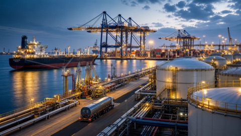 International port with tanker and energy logistics infrastructure