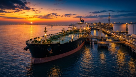 Crude oil tanker loading at an energy terminal